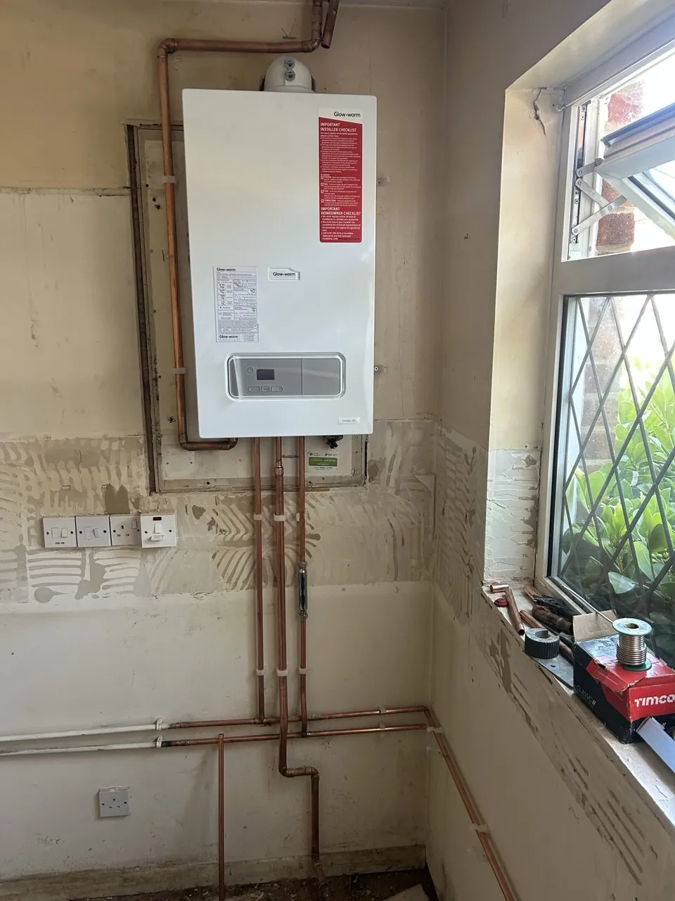New Glow-worm boiler installation with copper pipework